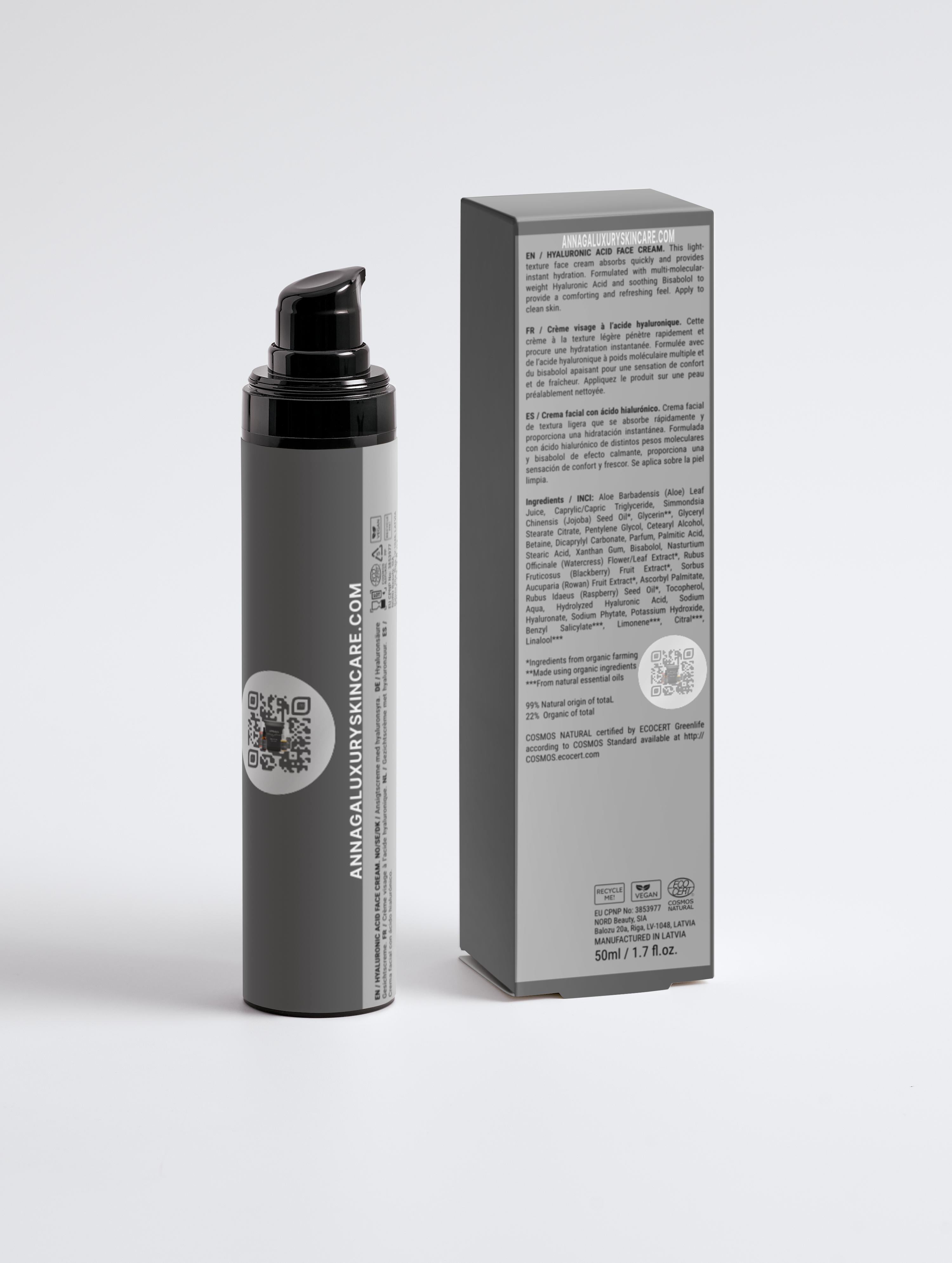 AnnAga Luxury Skincare Core Collection:  Hyaluronic Acid Face Cream for Men