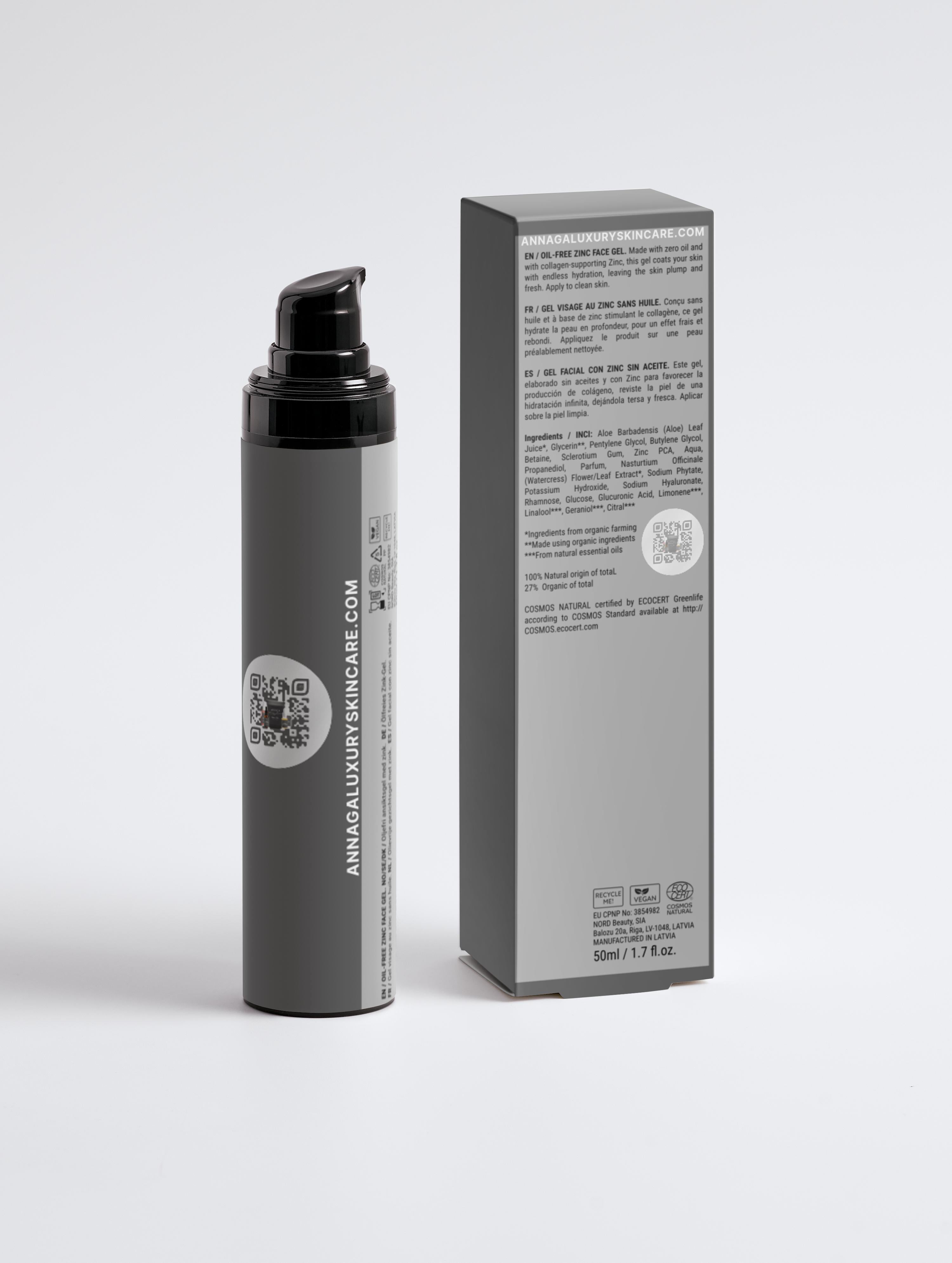 AnnAga Luxury Skincare Core Collection: Oil-Free Zinc Face Gel for Men